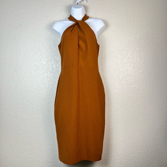 Zara Dresses & Skirts - Zara Woman Womens Small Criss Cross Halter Rust Brown Contemporary Pencil Dress